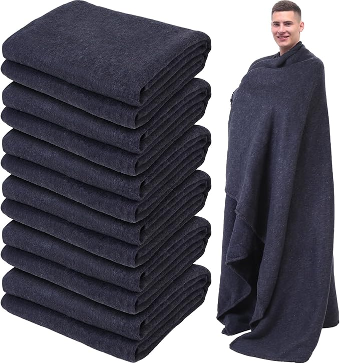 Preboun 6 Pcs First Aid Fire Retardant Blanket Military Blanket 60" x 80" Survival Blanket for Camping Emergency and Everyday Use Fire Retardant Extra Thick and Warm Outdoor Bed Blankets (Dark Gray)