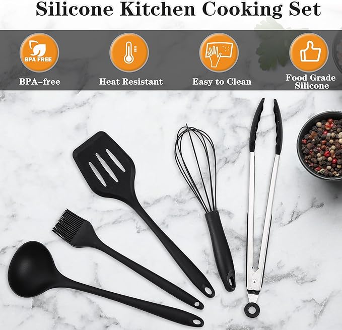 Camping Essentials Cookware Cooking Utensils Set - Portable Camp Kitchen Mess Kit Outdoor Accessories, Stainless Steel & Silicone, Camping Gear Equipment for RV Picnic Grill