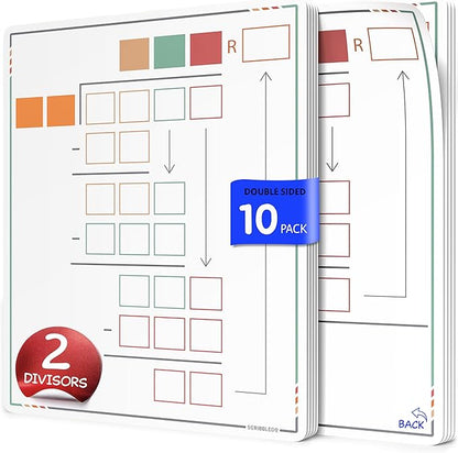 SCRIBBLEDO Long Division Practice 11”x14” Reusable Sheets Math Manipulatives for Classroom Teaching Materials 5th Grade Classroom Must Haves Special Education Math Centers 10-Pack Dry Erase Sheets