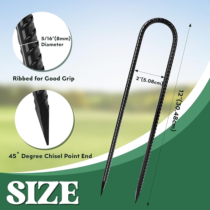 12 inches 12-Pack Trampoline Stakes Anchors High Wind Stake Heavy Duty U Hooks for Ground Lawn Garden Yard Stakes for Decorations Swing Set Shed