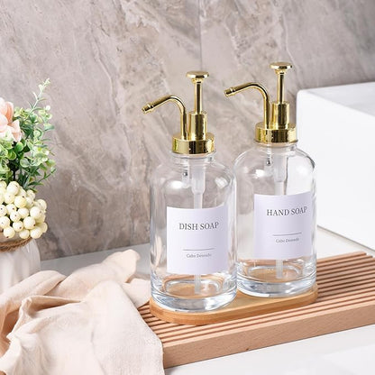 Glass Soap Dispenser with Pump, Dish and Hand Soap Dispenser