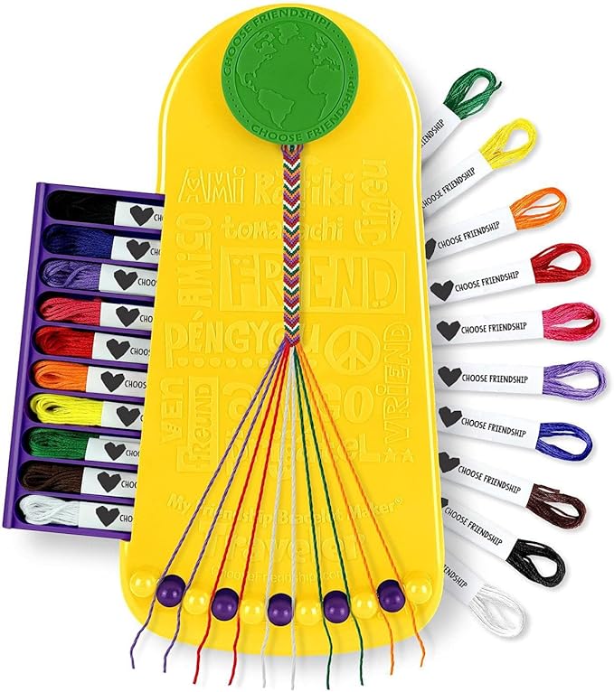 Choose Friendship Bracelet Making Kit – 20 Pre-Cut Threads, Portable Loom with Storage, Makes 8 Bracelets, Craft Gift for Kids Ages 8+, Yellow “Pineapple”