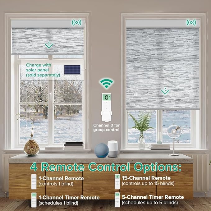 Kilonity Motorized Roller Shades, Light Filtering Remote Control Custom Window