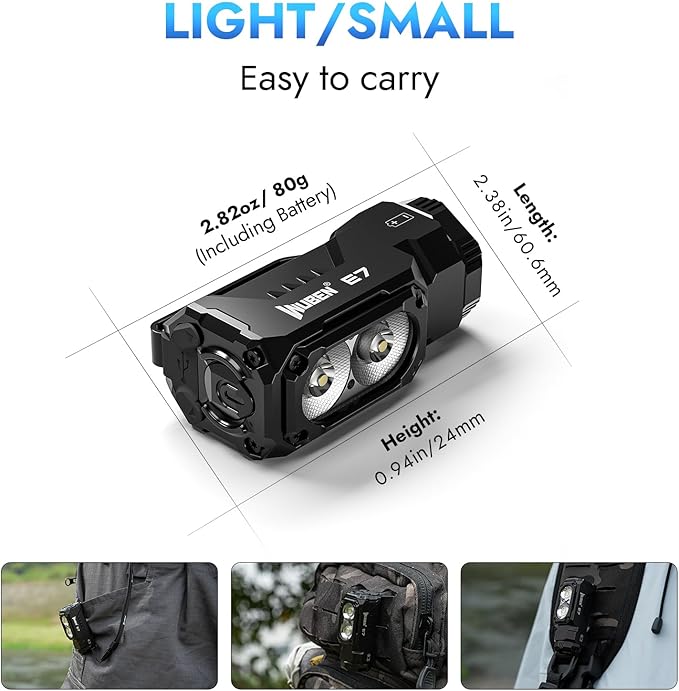 WUBEN E7 1800 Lumen Rechargeable Mini Flashlights with Magnet - Super Bright 6 Modes EDC Flashlight, Typ-C Rechargeable LED; IP68 Pocket Flashlight for Headlamp Use, Rescue, Camping