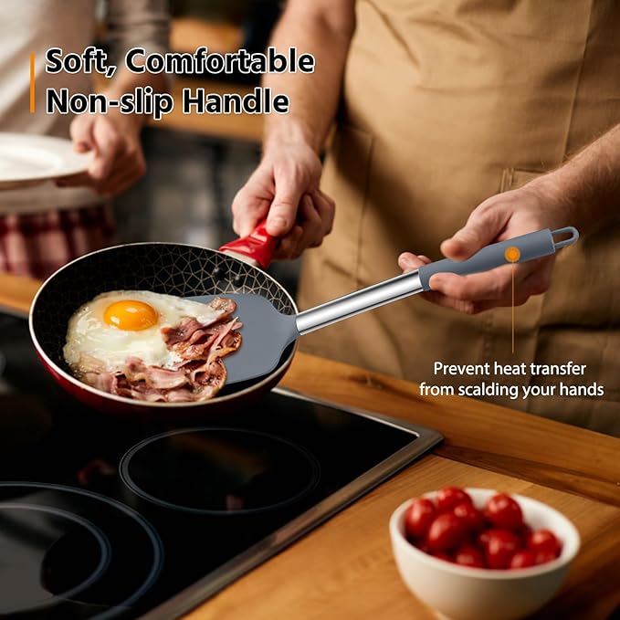 Silicone Spatula Set of 2, E-far Solid & Slotted Turner