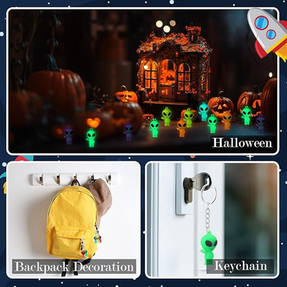 50 Pcs Alien Party Favors Alien Keychains Glow in The Dark Space Keychain Mini Aliens Figures Little Bulk Gift Prizes Goodie Bag Piñata Halloween Stuffers for Music Festival Easter (Colorful)