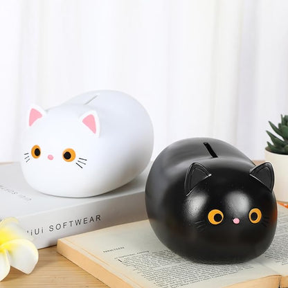 H&W White Cat Piggy Bank for Girls,Plastic Coin Bank,Unbreakable Money Bank,Cute Piggy Bank for Kids,First Money Box,Best Birthday