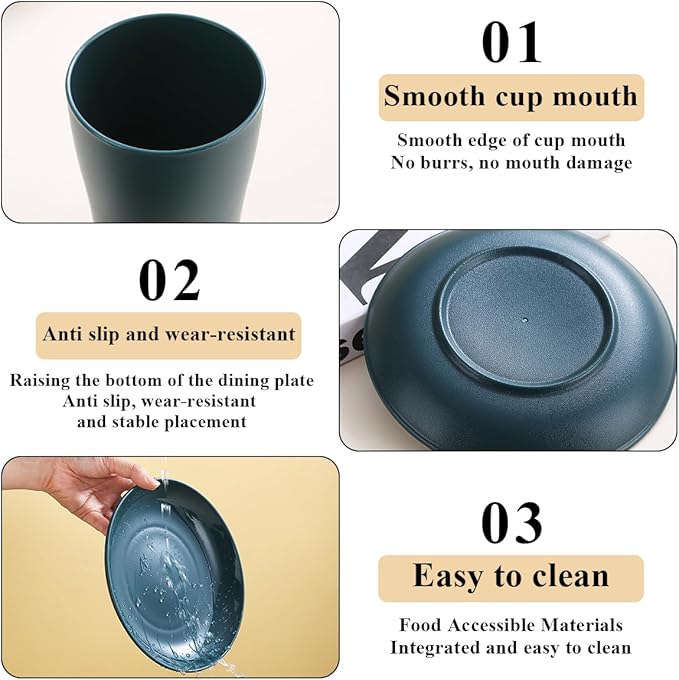 Evanda Camping Cutlery Set, Reusable Light Weight Mug, Plate and Stainless Steel Cutlery Set with Black Bag, Dishwasher Safe