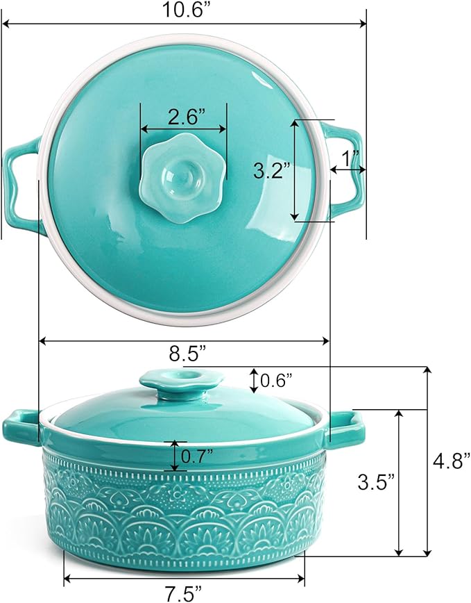 Elsjoy 2 Quart Round Ceramic Casserole Dish