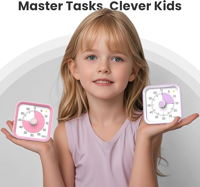 Visual Timer for Kids with Pause Function, 60 Minute Countdown Timer for Kids Desk Study, Teaching, Kitchen Cooking, Office Meetings, Time Management for ADHD (Purple)