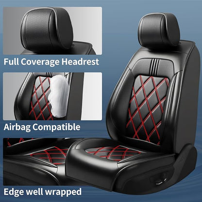 Traverse Seat Covers Fit for Chevrolet/Chevy Traverse 2018-2026, Full Coverage Leather Waterproof Breathable Seat Covers, Automotive Seat Protectors, Airbag Compatible, 2 Front Seats, Red Black