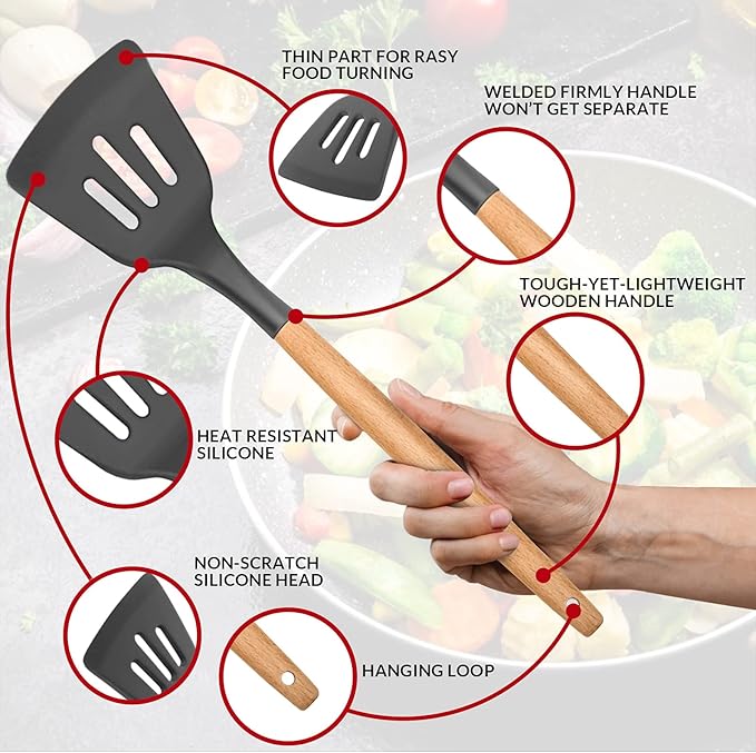 Kitchen Utensils Set of 12, E-far Silicone Cooking Utensils