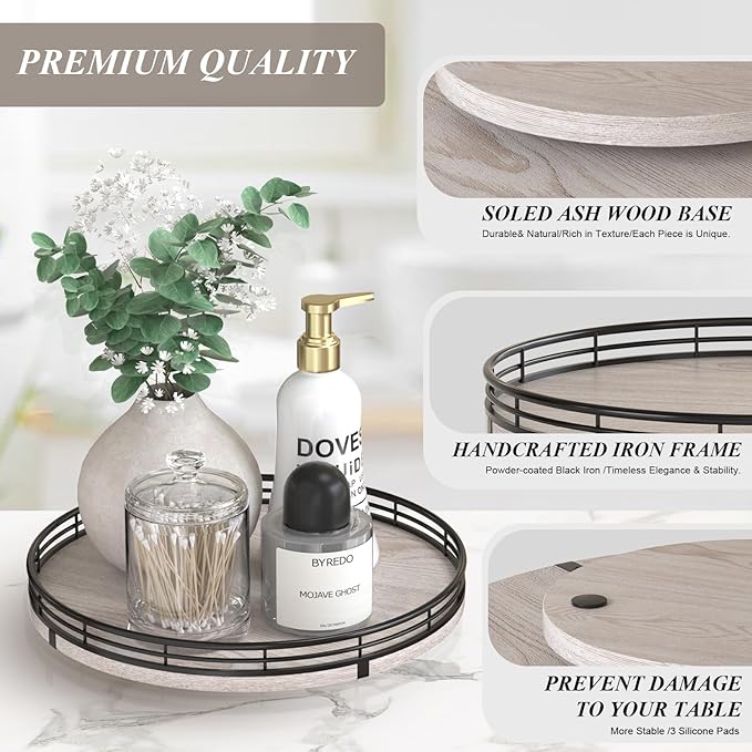 10" Oak Bathroom Vanity Tray Turntable