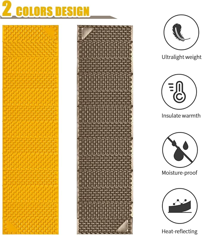 Foam Camping Pads for Hiking, Ultralight Closed Cell Mattress, Waterproof Soft Mat for Adults, Wide Picnic Yoga Mats, Folding Sleeping Pad for Outdoor Backpacking