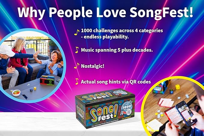 SongFest! is a New Music Trivia Party Game | Song QR Codes Provide Audio Hints to Bring Back Instant Memories Through 5 Plus Decades of Music