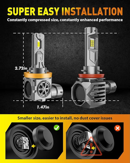 Termitor 2026 Latest H11 9005 LED Light Bulbs Combo, 100,000LM 1500% Brighter, No Flickering No Adapter Required, 70K+ Hrs Lifespan, 1:1 Halogen Driving Light Bulbs Size, Plug N Play, Pack of 4
