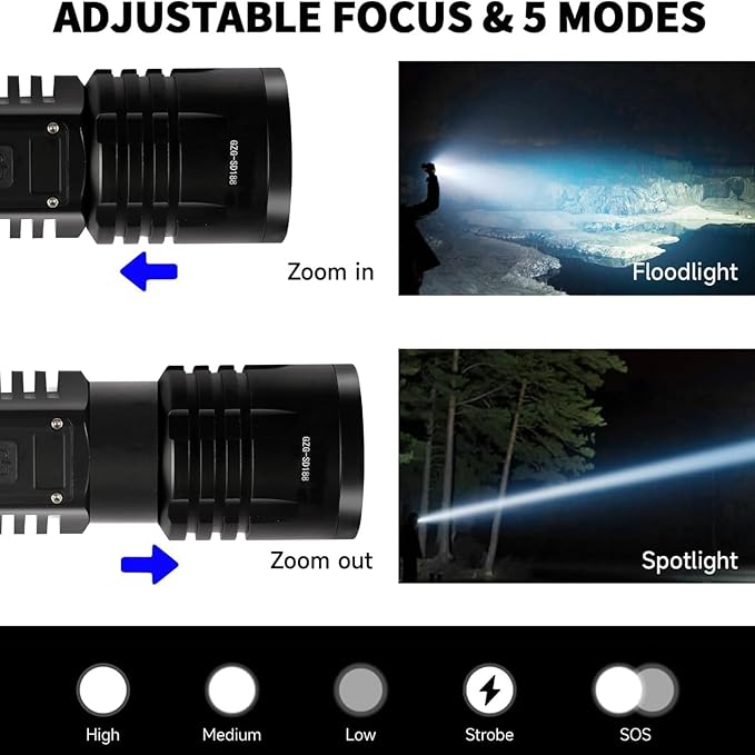 Rechargeable LED Flashlights 10000.00 High Lumens,?Ÿ�?ŸŽ?Ÿ�?Ÿ“ ?��?�ž?�° High Powered Waterproof Tactical Flashlight Spotlight Flashlight for Home, Bright Flashlight Black for Outdoor Camping Emergency