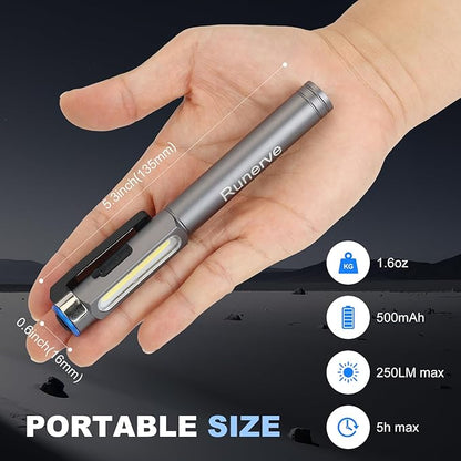 Rechargeable LED Pen Light with Magnetic Clip - Dimmable Inspection Pocket Flashlight, USB-C Charging, Spotlight & Floodlight Modes, Compact Aluminum for Mechanics Hiking Emergency