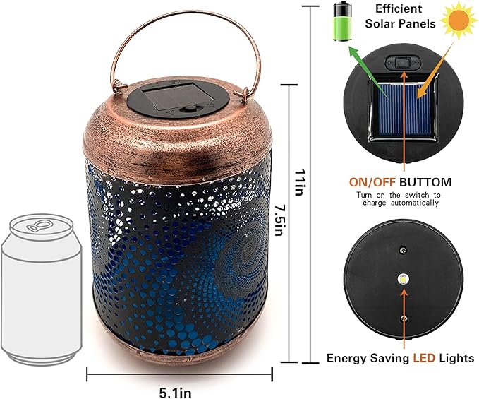 2 Pack Solar Lanterns Outdoor Hanging Metal Waterproof LED with Solar Powered Garden Patio Decorations Decor with Handle Christmas Gift Idea