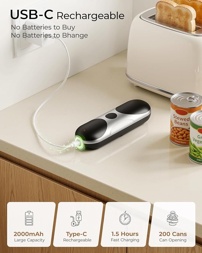 Electric Can Opener, One-Touch Automatic Can Opener, USB Rechargeable Electric
