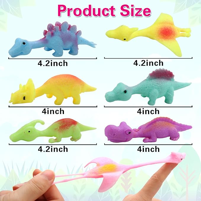 20 Pcs Slingshot Dinosaur Finger Toys, Halloween Toys Party Favors for Kids Sticky Rubber Dino Flying Catapult Fidget Toys for Boys Girls Goodie Bag Easter Basket Stuffers Valentines Xmas Gifts