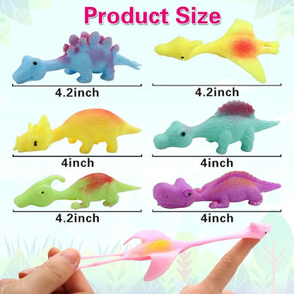 20 Pcs Slingshot Dinosaur Finger Toys, Halloween Toys Party Favors for Kids Sticky Rubber Dino Flying Catapult Fidget Toys for Boys Girls Goodie Bag Easter Basket Stuffers Valentines Xmas Gifts