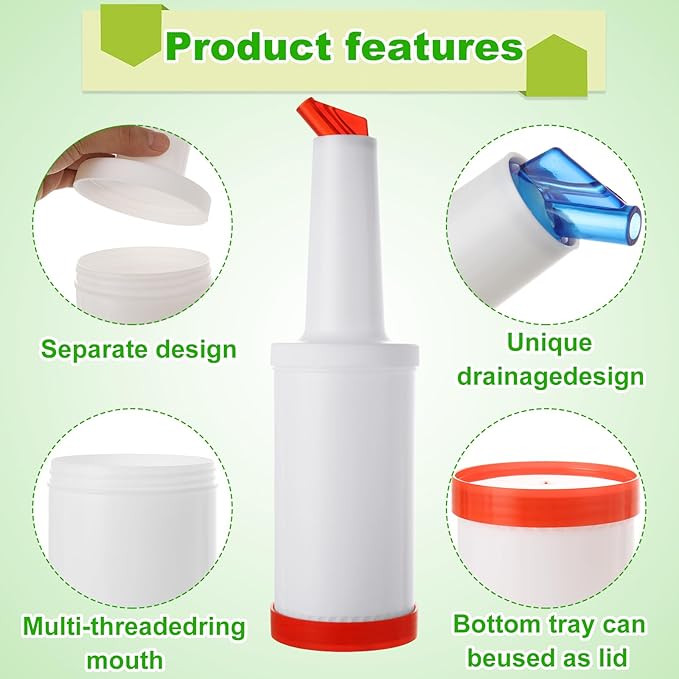 6Pack Fruit Juice and Liquor Pour Bottles, Colorful Juice Pouring Bottle Containers, Plastic Juice Pour Bottles for Liquor Juice, Plastic Juice Dispensers for Home Party Bar Kitchen Supplies