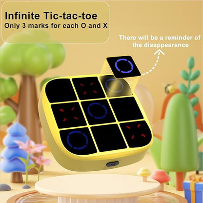 Tic-Tac-Toe Bolt Game, 4-in-1 Handheld Puzzle Games Console, Electronic Tic-Tac-Toe Game for Educational and Memory Growth, Portable Travel Games for Car Ride, Board Games for Kids and Adults (Yellow)