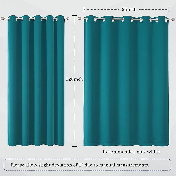 DUALIFE 120 Inch Length Teal Curtains 2 Panels Set Grommet Curtain Drapes