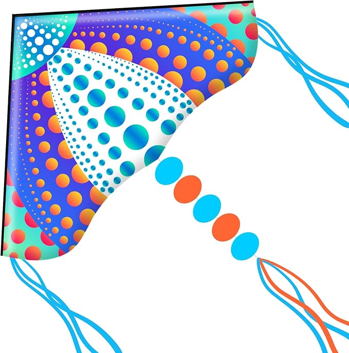 HONBO Large Delta Kite for Kids & Adults,Extremely Easy to Fly Kite for Beach Trip,String Line Included,with Colorful Tail,Perfect for Beginners