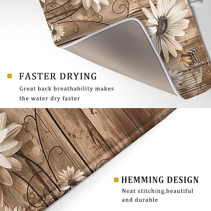 Summer Daisy Flowers Dish Drying Mat