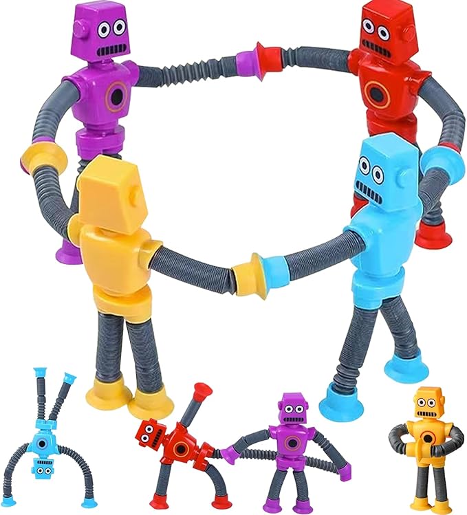 Limpskys 4Pcs Suction Cup Robot Toy,Robot Toys for Kids 3-5 5-7,Autism Sensory Products,Toys for Ages 5-7,Sensory Toys for Kids with Autism