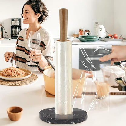 Buruis Wood Paper Towel Holder, Marble Base Modern Decorative Countertop