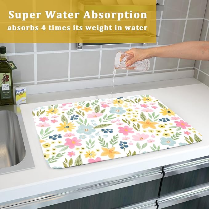 Spring Dish Drying Mat for Kitchen Counter Cute Floral Summer Holiday
