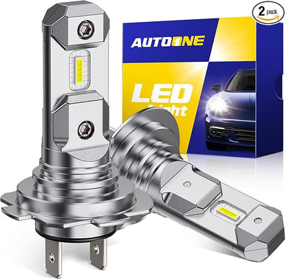 AUTOONE H7 LED Bulb, 800% Brighter 6500K Cool White, No Adapter Required Plug and Play, 1:1 Mini Size Non-polarity H7LL Fanless Halogen Driving Replacement Bulb, Pack of 2