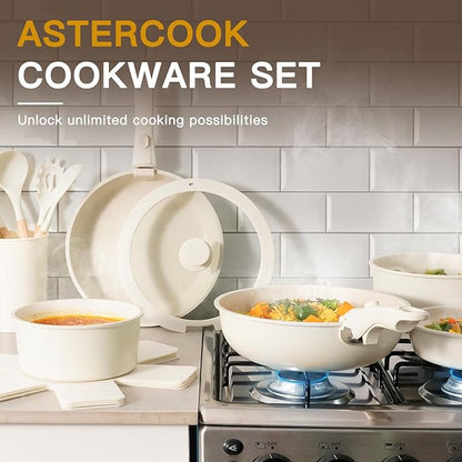Astercook 21 Pcs Pots and Pans Set Non Stick, Ceramic Cookware Set Detachable