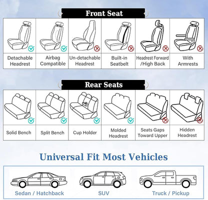 Coverado Leather Seat Covers, Car Seat Covers Full Set, Perforated Diamond Leather Car Seat Cover, Waterproof Car Seat Protector Seat Cushion, Universal 5 Seats Seat Cover Fit for Most Cars, Gray