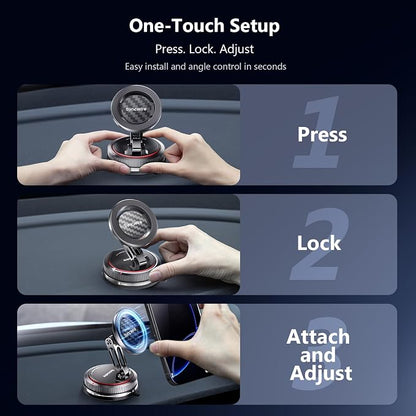 SYNCWIRE for MagSafe Car Mount [2-Axis Design] Nano Adhesive Gel + Suction Cup Magnetic Phone Holder for Dashboard & Windshield, 360° Adjustable for iPhone 17 16 15 14 13 12 11, Samsung, Carbon Fiber