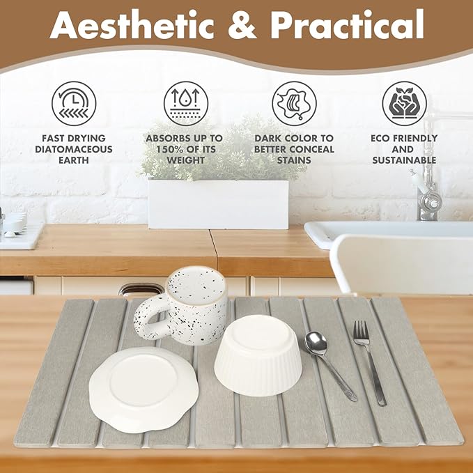 Large Stone Dish Drying Mat for Kitchen Counter, Eco-friendly, Instant Drying