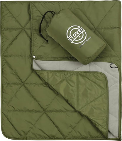 STOVER Outdoor Waterproof Fleece Travel Blanket for Camping, Picnics, Stadiums, Sports, The Beach– Warm, Windproof, Compact, Lightweight & Sand-Resistant (Olive Green)