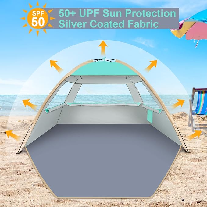 Gorich Beach Tent Sun Shelter for 3/4-5/6-7/8-10 Person with UPF 50ï¼?UV Protection, Lightweight & Easy Setup Beach Shade Canopy, Portable Beach Shade Tent Beach Cabana