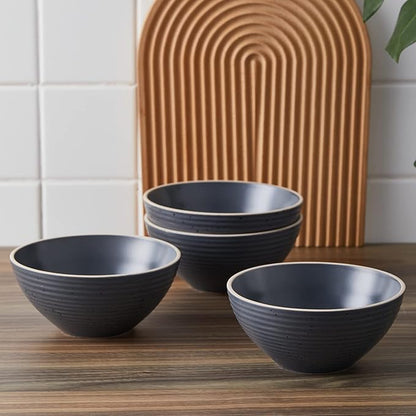 Stone Lain Lauren Modern Stoneware 16-piece Round Dinnerware Set, Plates and bowls Set, Dish set for 4, Charcoal