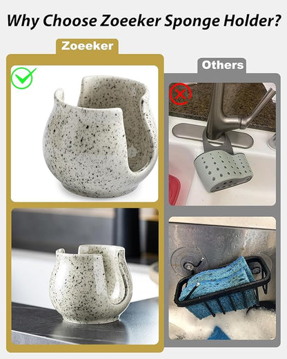 Zoeeker Sponge Holder for Kitchen Sink, Ceramic Dish Sponge Dish Rack Scrubby