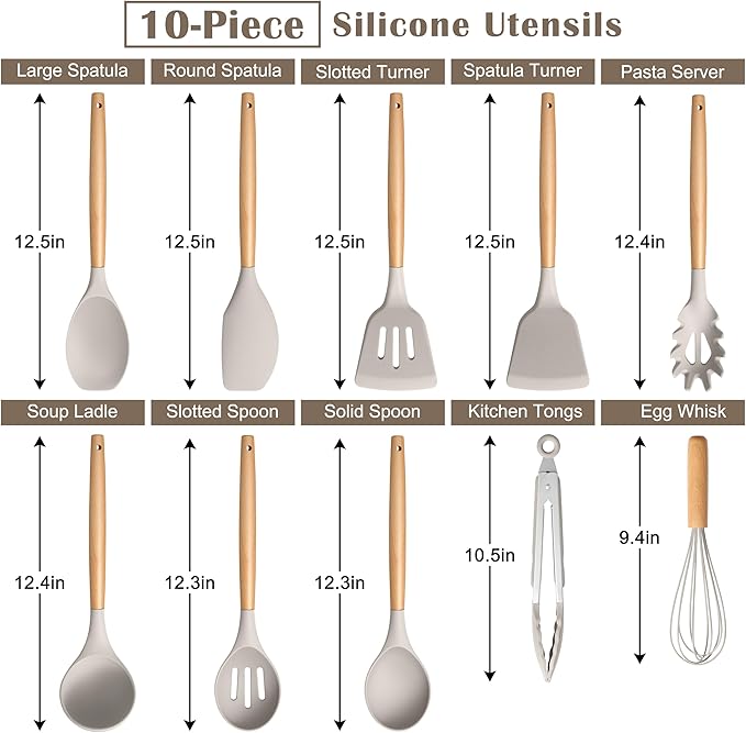 E-far Silicone Cooking Utensils Set, 10-Piece Heat Resistant Kitchen Utensils