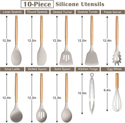 E-far Silicone Cooking Utensils Set, 10-Piece Heat Resistant Kitchen Utensils