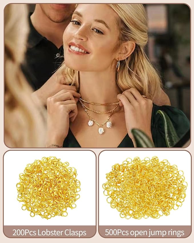OHINGLT 700 Pieces Lobster Claw Clasps and Open Jump Rings Set, Gold Plated Bracelet Necklace Clasp for Jewelry Making