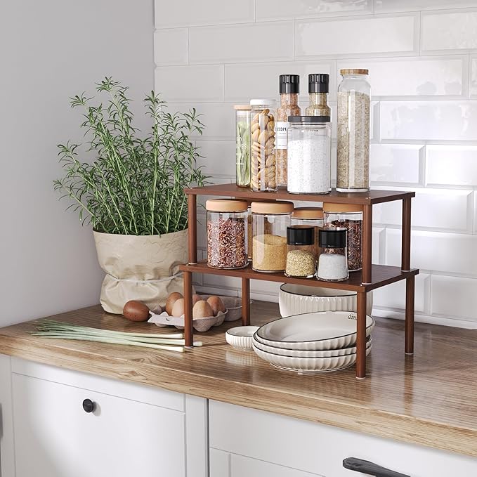 VERTORGAN Cabinet Organizer Shelf, Kitchen Counter Shelves, Bamboo Spice Rack