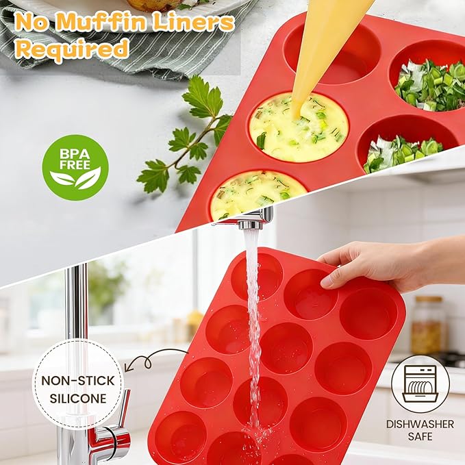 Silicone Muffin Pan, Mini Muffin Pan, Regular 12 Cups and Mini 24 Cups Cupcake