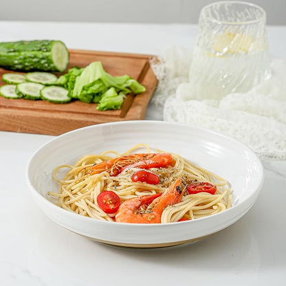 Hasense Ceramic Pasta Bowls, 32 Ounce Serving Bowls for Kitchen, 8.7 Inch White Bowls Set for Furit, Salad, Pasta - Shallow Soup Bowls Set of 2, Dishwasher & Microwave Safe