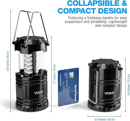 2 Pack LED Camping Lantern, LED Lanterns, Suitable Survival Kits for Hurricane, Emergency Light for Storm, Outages, Outdoor Portable Lanterns, Black, Collapsible, (Batteries Included)